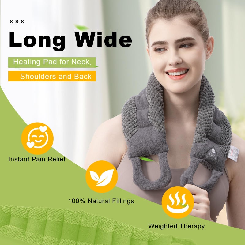 UNCN Long Wide Heating pad for Neck and Shoulders Back 33 * 5.9" microwavable Large Moist Heat Pack Warm hot Compress Neck wrap Weighted Bag Massage Reusable Herbal Nature Calming Portable 1.95Pounds - Image 2