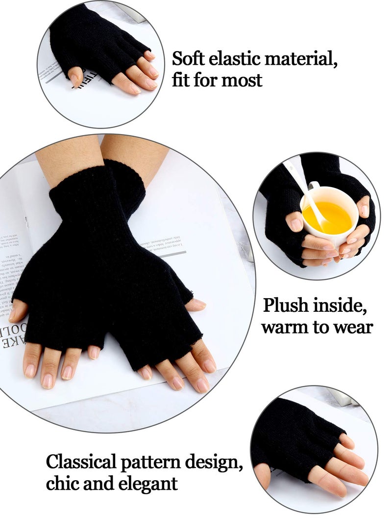 SATINIOR 4 Pairs Winter Fingerless Gloves for Women Half Finger Typing Gloves with Long Wrist Cuff Knit Fingerless Mittens for Women (Black,Light Grey,Light Tan,Wine Red) - Image 3