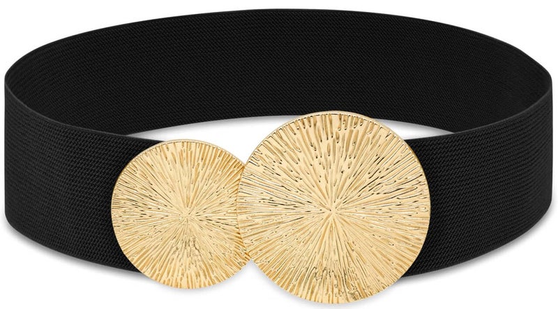 BAOKELAN Women Wide Stretchy Waist Belts Elastic Cinch Belt for Dresses Black Gold 95CM - Image 1