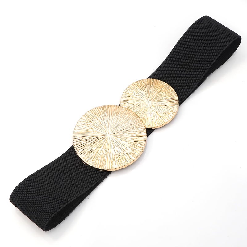 BAOKELAN Women Wide Stretchy Waist Belts Elastic Cinch Belt for Dresses Black Gold 95CM - Image 5