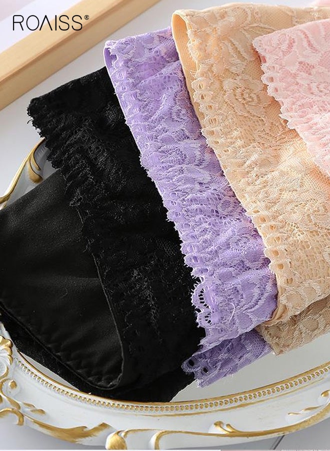 رويس مجموعة من 4 قطع ملابس داخلية نسائية متعددة الألوان بخصر مرتفع وتصميم من الدانتيل للتحكم في البطن، سراويل داخلية ناعمة لتغطية كاملة، سراويل داخلية ناعمة مرنة وجيدة التهوية للنساء - Image 2