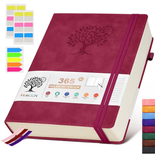 PERCUN A4 Lined Journal Notebook，365 Page Large Leather Journals for Writing Women Men，Hardcover Notebook with 100Gsm Thick Pages for Travel，Work，School，College Ruled, Daily Diary (8.5" x 11.4") - Image 1