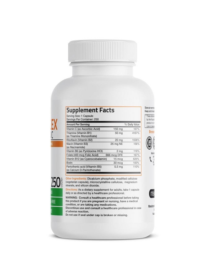 Bronson Vitamin B Complex with Vitamin C - Immune Health, Energy Support & Nervous System Support - Non-GMO, 250 Vegetarian Capsules - Image 2