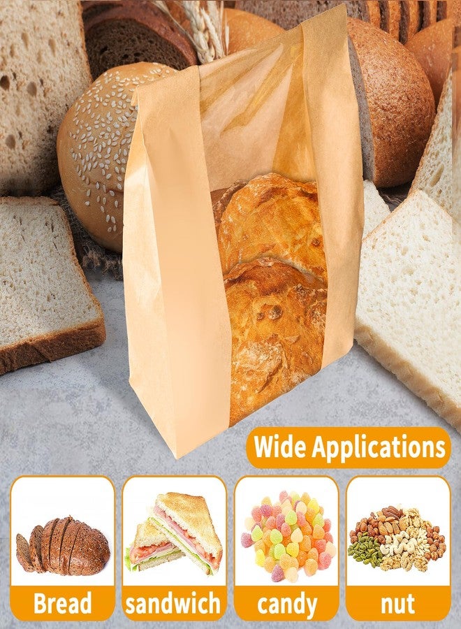 INFTYLE 100Packs Sourdough Bread Bags for Homemade Bread, Brown Paper Food Storage Bags with Clear Window Includes Label Seal Stickers,Bakery Packaging Bags Large 13.7x8.2x3.5inch - Image 3