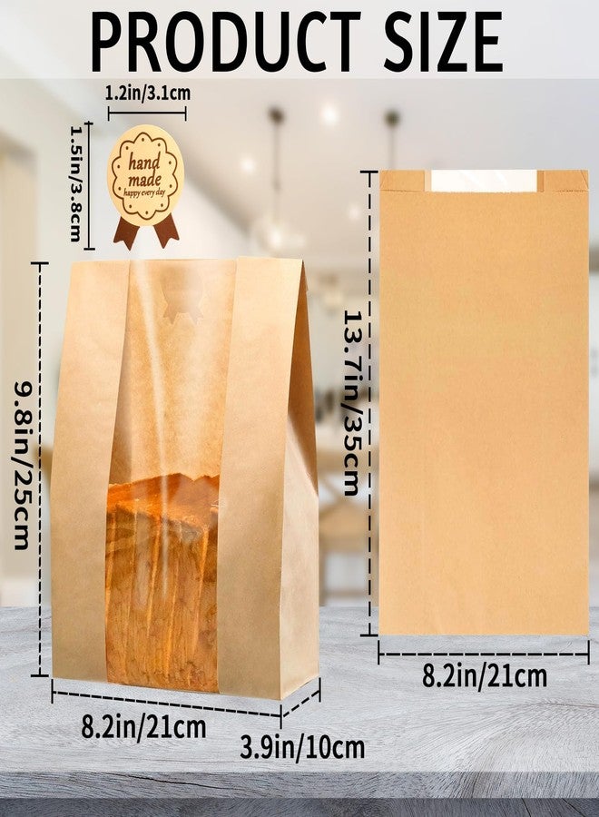 INFTYLE 100Packs Sourdough Bread Bags for Homemade Bread, Brown Paper Food Storage Bags with Clear Window Includes Label Seal Stickers,Bakery Packaging Bags Large 13.7x8.2x3.5inch - Image 5