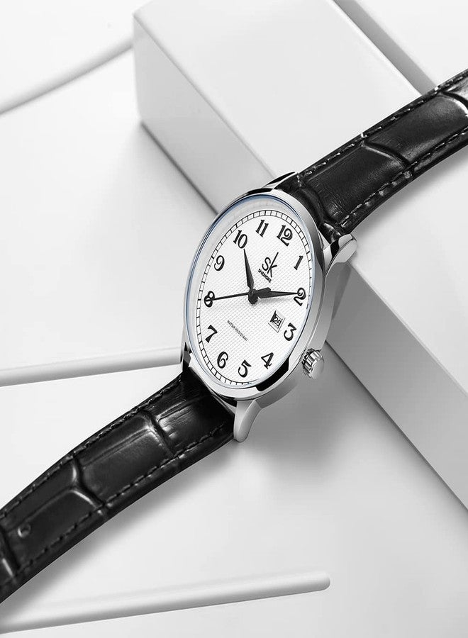 SHENGKE SK Classic Easy Read Watch for Women with Genuine Leather Band Ladies Calendar Watch, Roman-Leather, Classic - Image 4