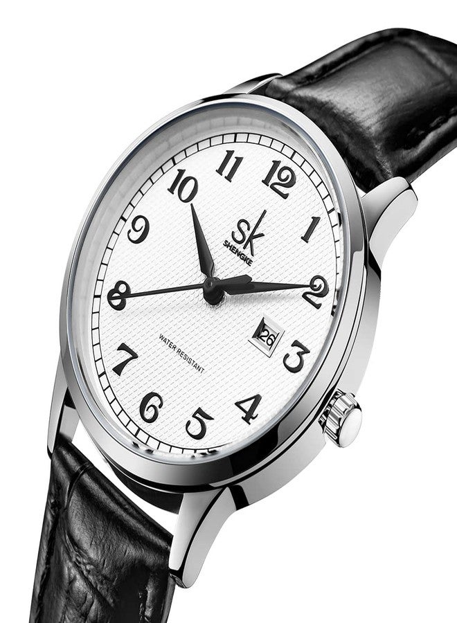 SHENGKE SK Classic Easy Read Watch for Women with Genuine Leather Band Ladies Calendar Watch, Roman-Leather, Classic - Image 2