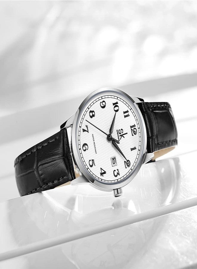 SHENGKE SK Classic Easy Read Watch for Women with Genuine Leather Band Ladies Calendar Watch, Roman-Leather, Classic - Image 3