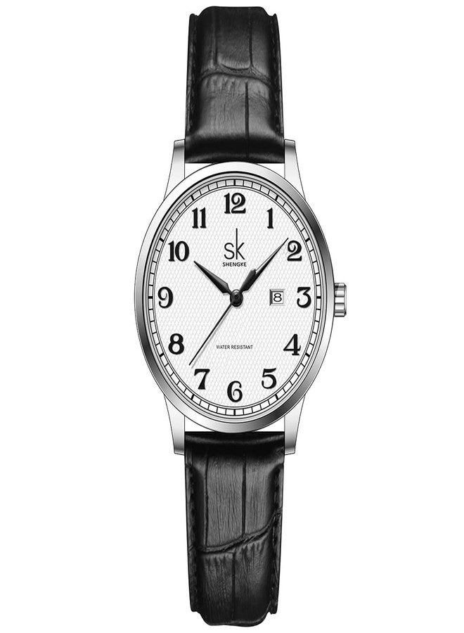 SHENGKE SK Classic Easy Read Watch for Women with Genuine Leather Band Ladies Calendar Watch, Roman-Leather, Classic - Image 1