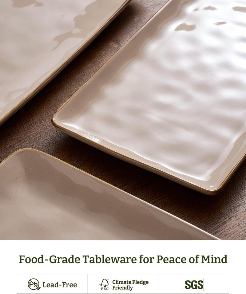 famiware Rectangular Serving Platters Set - 3 Sizes, Microwave & Dishwasher Safe, Cinnamon Brown - Image 5