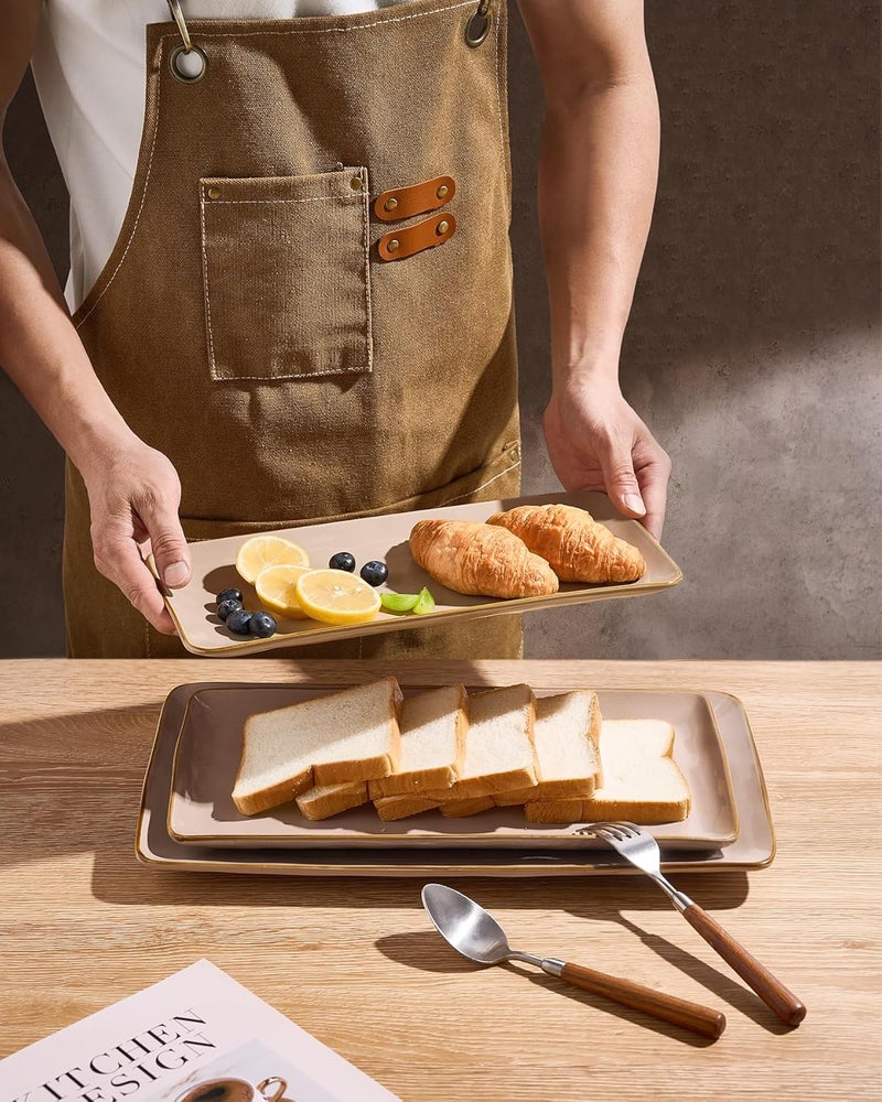 famiware Rectangular Serving Platters Set - 3 Sizes, Microwave & Dishwasher Safe, Cinnamon Brown - Image 3