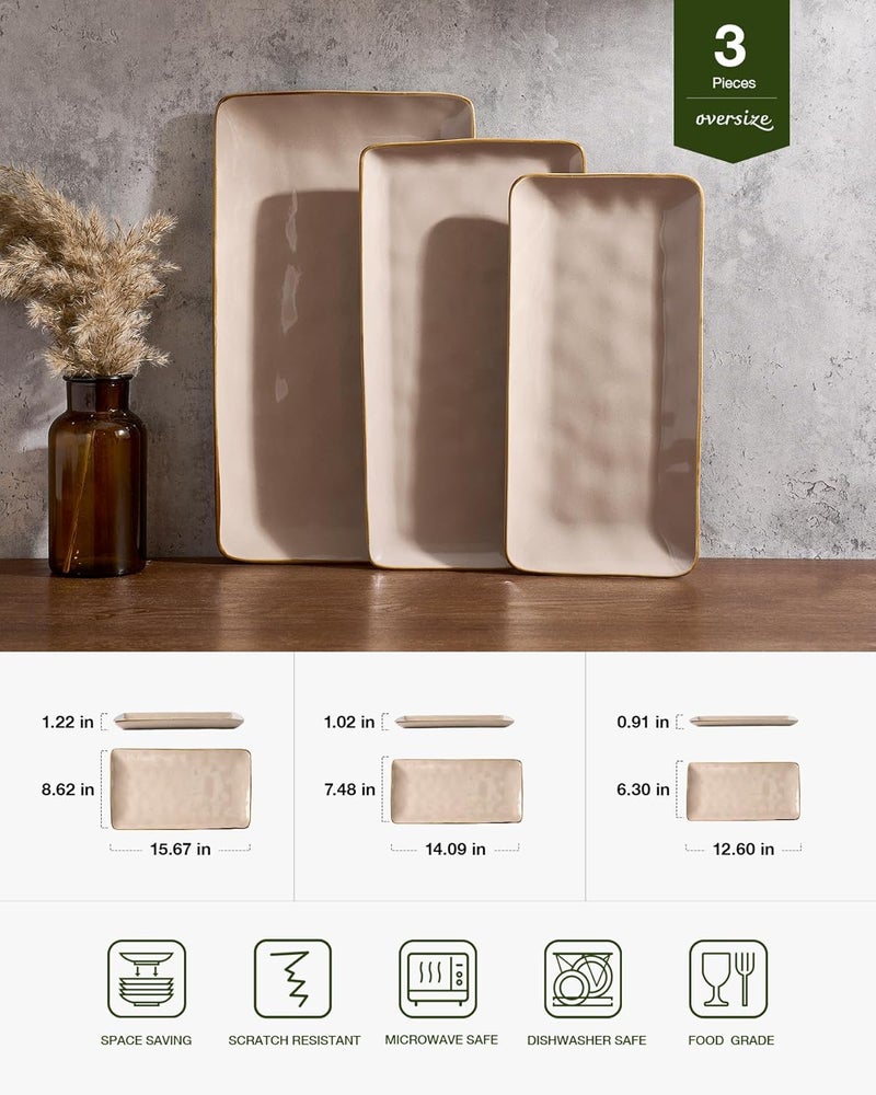 famiware Rectangular Serving Platters Set - 3 Sizes, Microwave & Dishwasher Safe, Cinnamon Brown - Image 2
