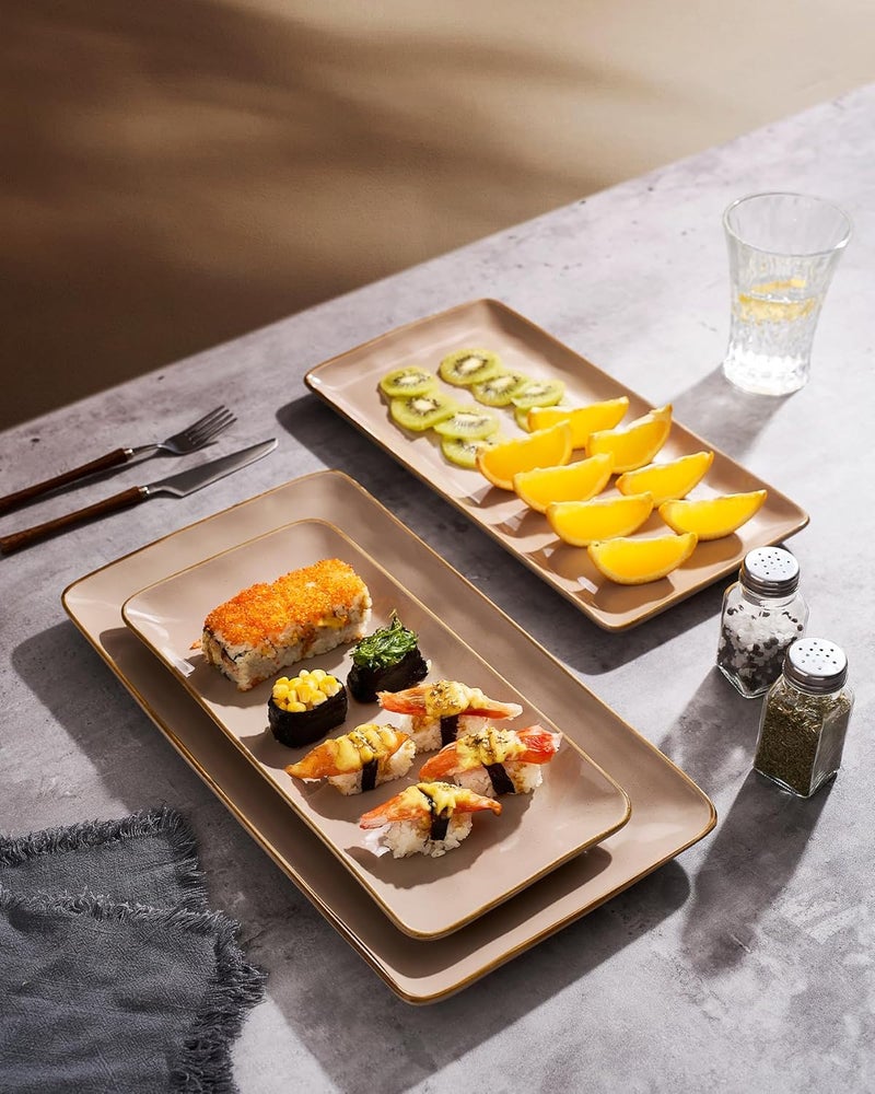 famiware Rectangular Serving Platters Set - 3 Sizes, Microwave & Dishwasher Safe, Cinnamon Brown - Image 4