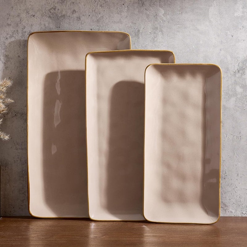 famiware Rectangular Serving Platters Set - 3 Sizes, Microwave & Dishwasher Safe, Cinnamon Brown - Image 1