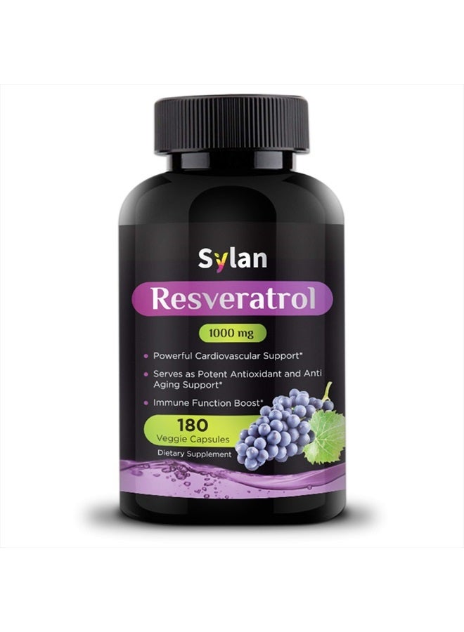 SYLAN Trans Resveratrol Supplement 1000mg 180 Capsules Antioxidant Anti Aging Designed to Support in Cases of Heart Health, Joint and Brain Function & Immune System Health Veggie Non-GMO Made in USA - Image 1