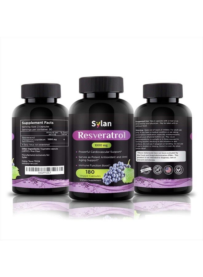 SYLAN Trans Resveratrol Supplement 1000mg 180 Capsules Antioxidant Anti Aging Designed to Support in Cases of Heart Health, Joint and Brain Function & Immune System Health Veggie Non-GMO Made in USA - Image 4