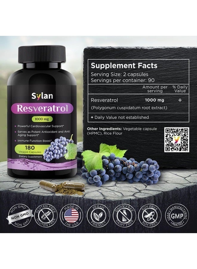 SYLAN Trans Resveratrol Supplement 1000mg 180 Capsules Antioxidant Anti Aging Designed to Support in Cases of Heart Health, Joint and Brain Function & Immune System Health Veggie Non-GMO Packaging May Vary - Image 5