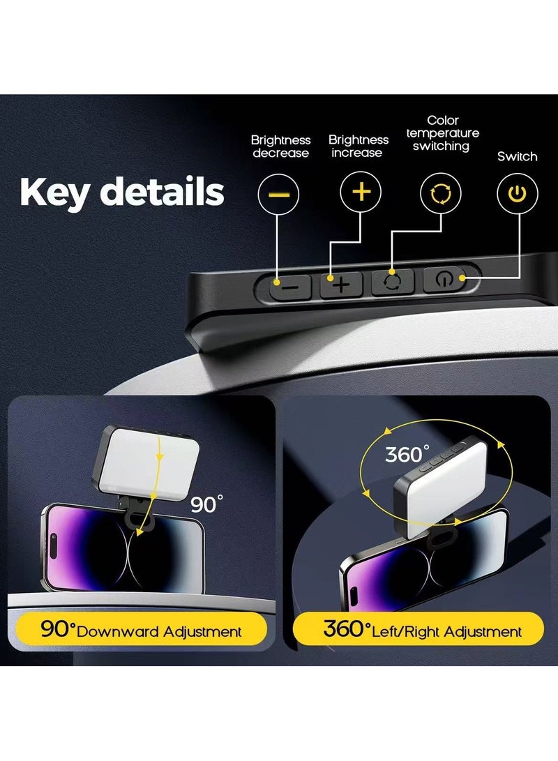 Photography Light Clip on Phone Laptop,Video Light,Portable LED Camera Fill Light Panel,Pocket LED Phone Light,Dimmable 3 Lighting Effects,Rechargeable LED Lighting for Video Conference,TikTok,Youtube - Image 4