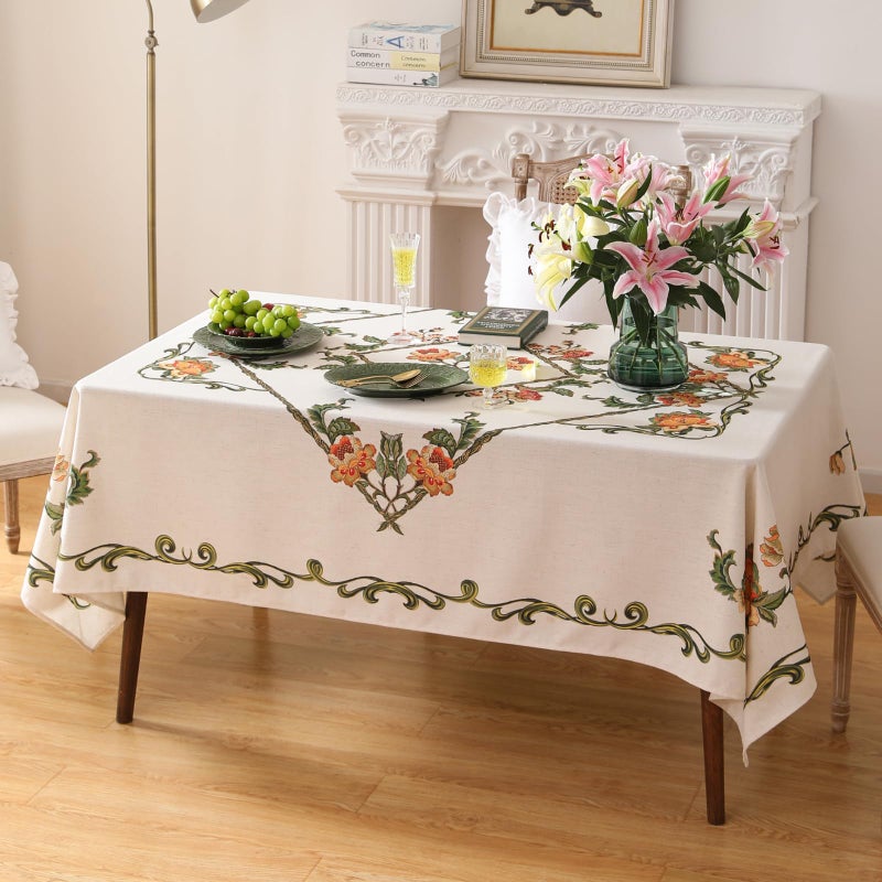 patdrea Designer Vintage Linen Floral Rectangle Tablecloth,French Tablecloths,Wrinkle Free Table Cloth,Decorative Table Cover Cloth for Kitchen,Dining,Tea Party,Home,Christmas,55"*71" - Image 1