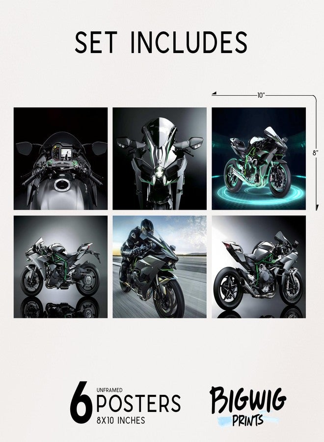 BigWig Prints Kawasaki Ninja H2R Poster - Motorcycle Decor, Motorcycle Wall Art, Ninja H2 Poster, Kawasaki Art, Supersport Bike Wall Decor - Unframed Set of 6 (8x10) - Image 2