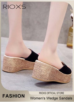 RIOXS Women's Casual Wedge Slipper, Open Toe Suede Platform Sandal, Comfort Slip On Wedge Sandals, Fashion Platform Shoes, Non Slip Thick Sole Sandals With Arch Support, Beach Slide For Indoor Or Outdoor Use  - Image 5