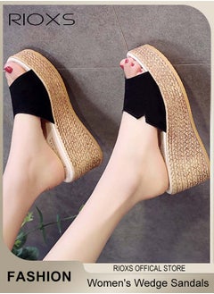 RIOXS Women's Casual Wedge Slipper, Open Toe Suede Platform Sandal, Comfort Slip On Wedge Sandals, Fashion Platform Shoes, Non Slip Thick Sole Sandals With Arch Support, Beach Slide For Indoor Or Outdoor Use  - Image 4