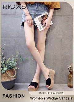 RIOXS Women's Casual Wedge Slipper, Open Toe Suede Platform Sandal, Comfort Slip On Wedge Sandals, Fashion Platform Shoes, Non Slip Thick Sole Sandals With Arch Support, Beach Slide For Indoor Or Outdoor Use  - Image 2