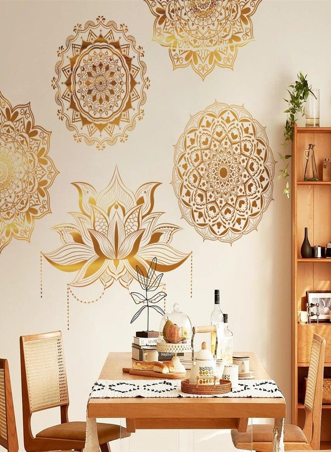 Runtoo Mandala Wall Stickers Boho Large Gold Lotus Floral Wall Decal Peel and Stick Bedroom Living Room Yoga Headboard Decor - Image 2