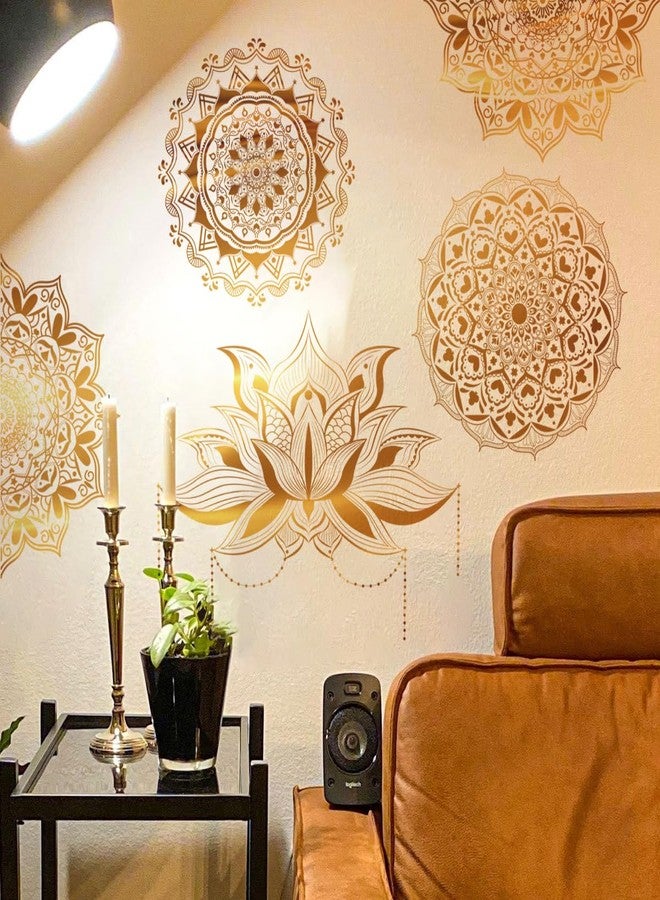 Runtoo Mandala Wall Stickers Boho Large Gold Lotus Floral Wall Decal Peel and Stick Bedroom Living Room Yoga Headboard Decor - Image 3