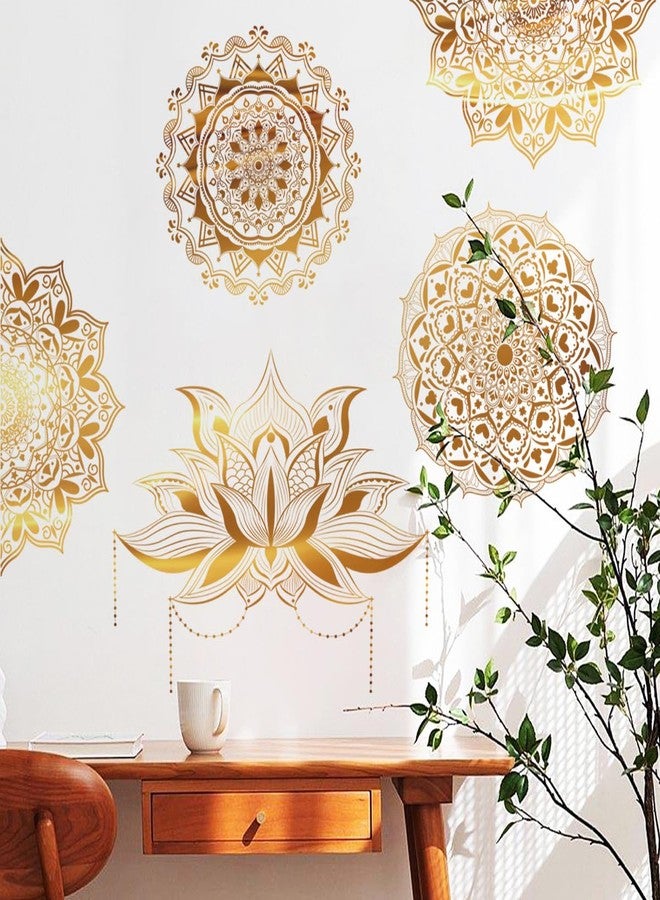 Runtoo Mandala Wall Stickers Boho Large Gold Lotus Floral Wall Decal Peel and Stick Bedroom Living Room Yoga Headboard Decor - Image 4