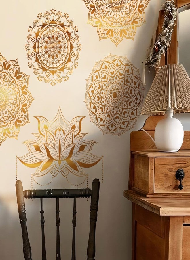 Runtoo Mandala Wall Stickers Boho Large Gold Lotus Floral Wall Decal Peel and Stick Bedroom Living Room Yoga Headboard Decor - Image 1