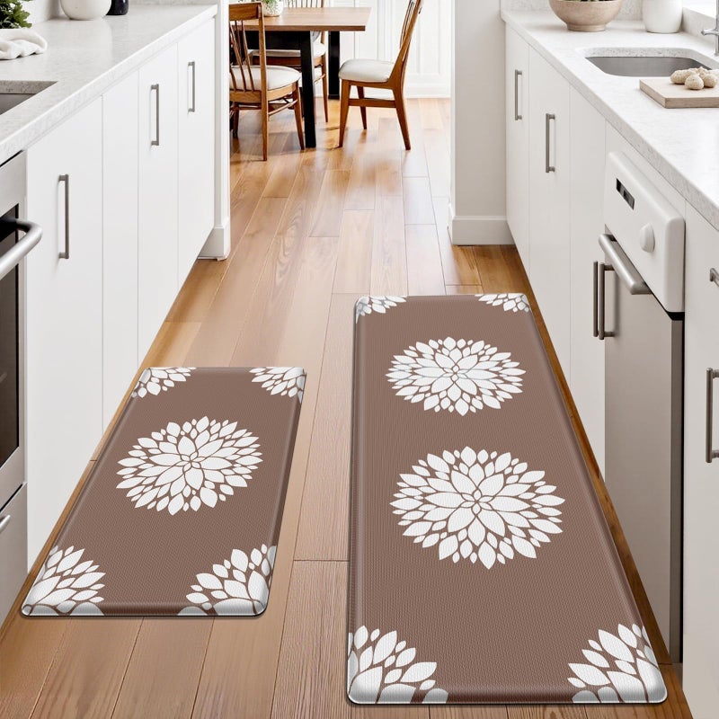 DailyCuddles Kitchen Mats for Floor [2PCS], Soft Anti Fatigue Kitchen Rugs for Home, Water Resistant Cushioned Standing Desk Mats, Non-Slip Comfort Mat for Floor, Kitchen, Office, Sink, Laundr, Brown - Image 3