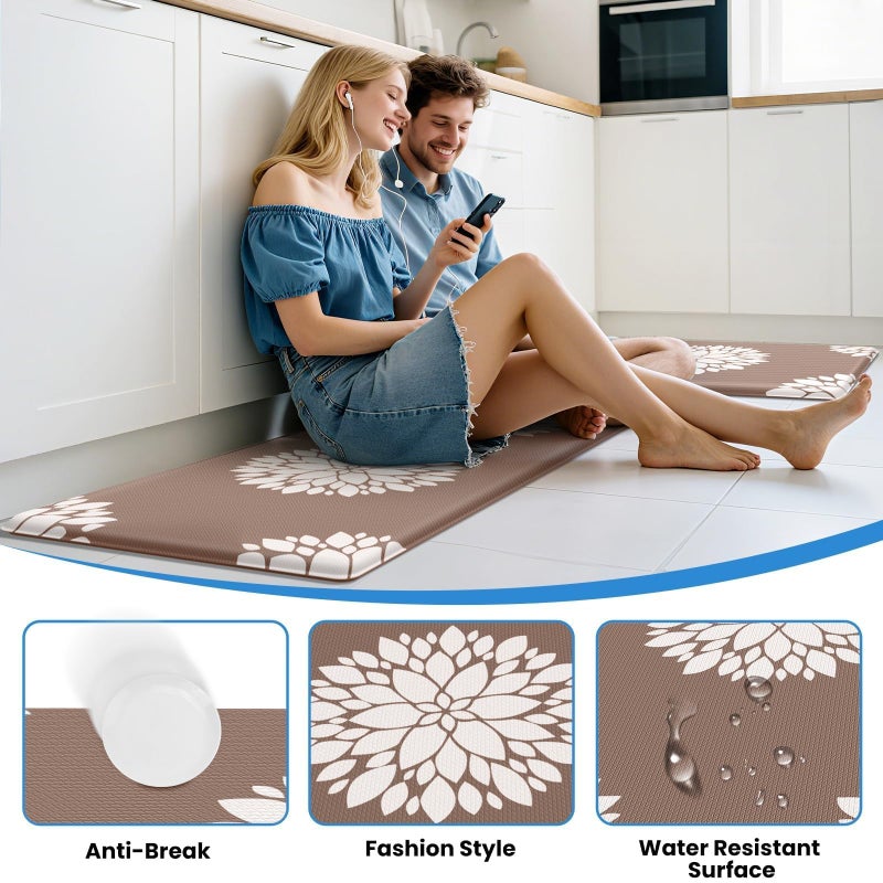 DailyCuddles Kitchen Mats for Floor [2PCS], Soft Anti Fatigue Kitchen Rugs for Home, Water Resistant Cushioned Standing Desk Mats, Non-Slip Comfort Mat for Floor, Kitchen, Office, Sink, Laundr, Brown - Image 5