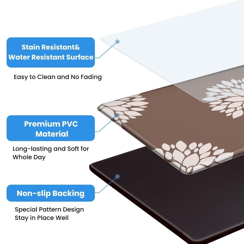 DailyCuddles Kitchen Mats for Floor [2PCS], Soft Anti Fatigue Kitchen Rugs for Home, Water Resistant Cushioned Standing Desk Mats, Non-Slip Comfort Mat for Floor, Kitchen, Office, Sink, Laundr, Brown - Image 4