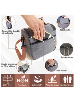 Arabest Insulated Lunch Bag Cooler Shoulder Thermal Tote Bag Portable Indoor Outdoor Lunch Box Bag Oxford Grey 22 x 16 x 19.5 cm  - Image 2