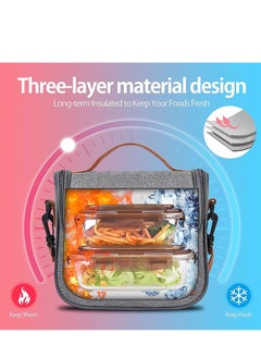 Arabest Insulated Lunch Bag Cooler Shoulder Thermal Tote Bag Portable Indoor Outdoor Lunch Box Bag Oxford Grey 22 x 16 x 19.5 cm  - Image 4