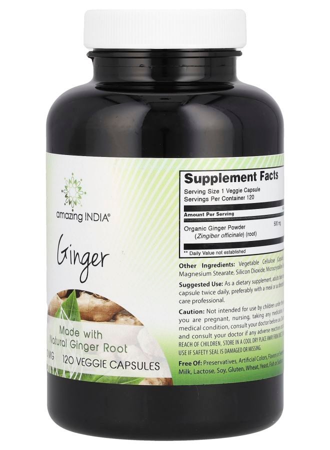 Amazing India Ginger  500 mg  120 Veggie Capsules - Image 2