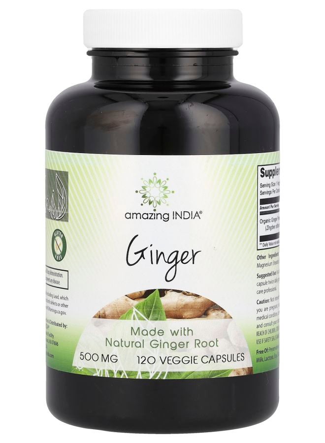 Amazing India Ginger  500 mg  120 Veggie Capsules - Image 1