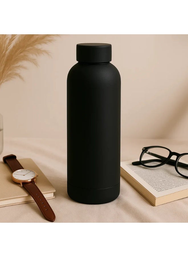 KITCHENOO Thermal Water Bottle 500ml - Thermal Bottle, Stainless Steel, BPA Free, Insulating, Hot and Cold, Leak Proof, Ideal for Car, Office, Workout, Bike, Hiking, Sports, Gift. (black) - Image 1
