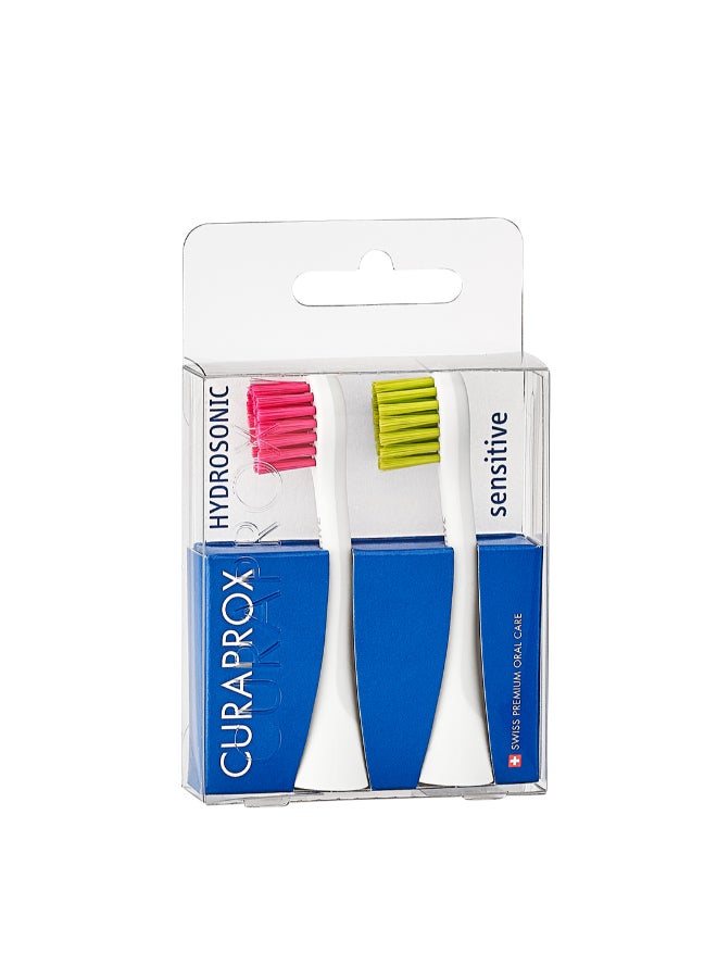 CURAPROX Hydrosonic Sensitive Brush Heads, Duo-Pack – New Ultra-Gentle Replacement Heads for Sonic Toothbrush, Megenta/Green - Image 1
