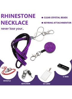 Excefore Rhinestone Lanyard Sparkling ID Card Holder, 4 Pcs Crystal Retractable Badge Reel Rhinestone Neck Lanyard Card Holder with Metal Clasp and Key Ring for Women Nurse Teacher  - Image 3
