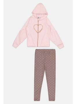 Kids Girl 2 Pieces Graphic Print Sweatshirt And Leggings Set, Pink