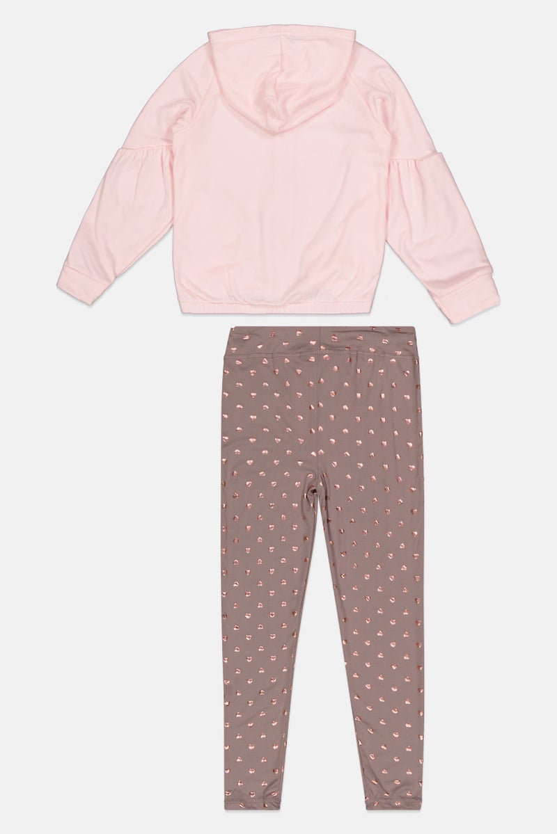 Body Glove Kids Girl 2 Pieces Graphic Print Sweatshirt And Leggings Set, Pink - Image 2