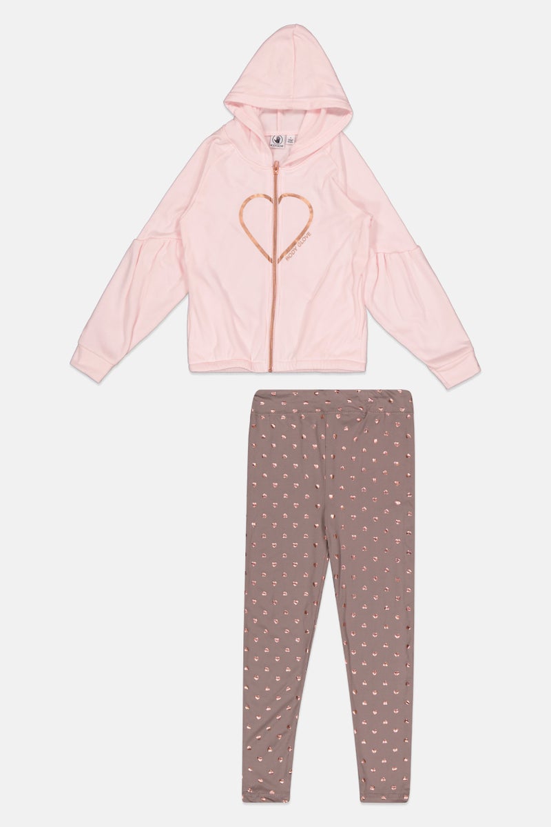 Body Glove Kids Girl 2 Pieces Graphic Print Sweatshirt And Leggings Set, Pink - Image 1
