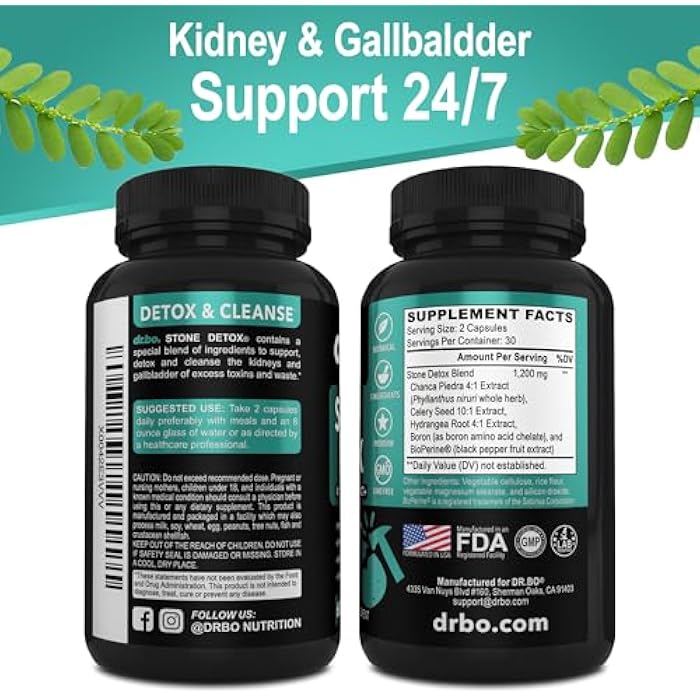 dr.bo Stone Breaker Chanca Piedra Capsules - Stone Detox for Kidney Cleanse Detox, Gallbladder Formula with Hydrangea Root - Natural Gallstones Kidney Stones Dissolver Gallbladder Flush Pills - 60 Capsules - Image 4