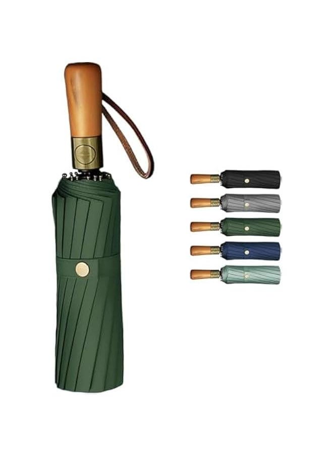 TRASSLE Large automatic folding umbrella, large umbrella surface, luxurious wooden handle, UV protection, windproof, suitable for rainy and sunny days  - Image 1