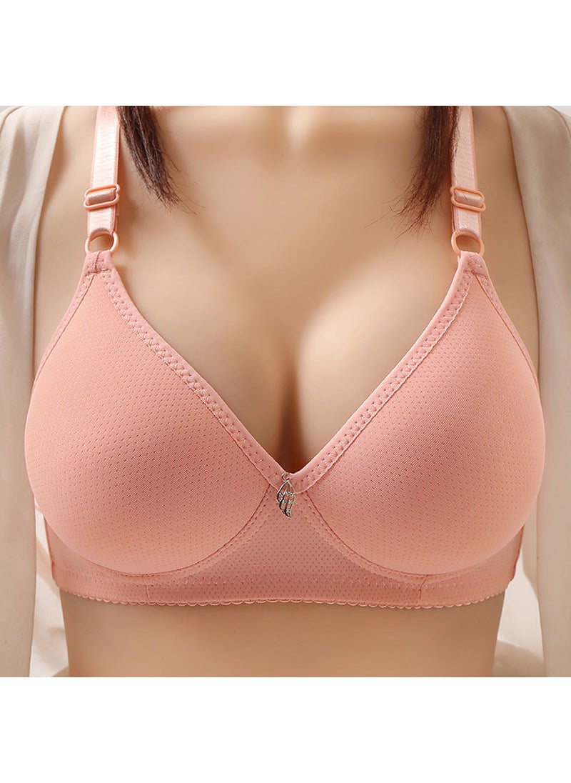 Generic - Pure Cotton Breathable Comfortable Bralette Middle-aged Elderly Ladies No Steel Ring Three-row Buckle Round Bowl Cup Red - Image 1
