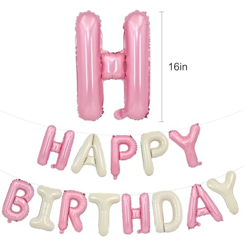 TONIFUL Happy Birthday Balloons with Ribbon Straw 16 Inch Mylar Letters Balloons Sign Banner Bunting Reusable for Girls Boys Kids Adults Party Decorations SuppliesCream White Pink - Image 5