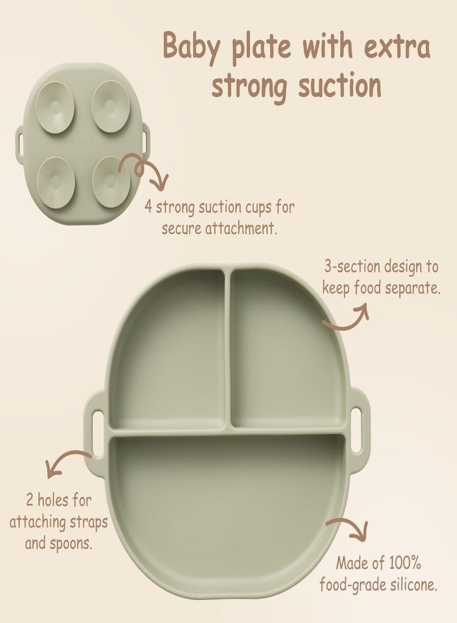 YIVEKO Baby Plates with Suction Silicone Baby Spoons Divided Baby Plates Silicone Baby Safety Toy Straps Baby Bottle Bungees Baby Feeding Set All-in-one-Brown - Image 3