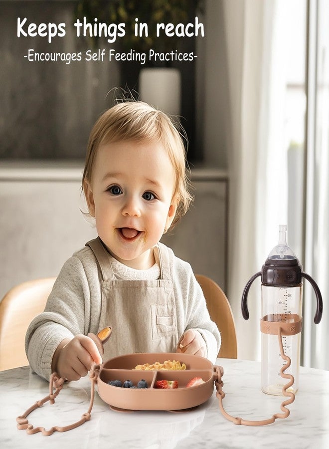 YIVEKO Baby Plates with Suction Silicone Baby Spoons Divided Baby Plates Silicone Baby Safety Toy Straps Baby Bottle Bungees Baby Feeding Set All-in-one-Brown - Image 5
